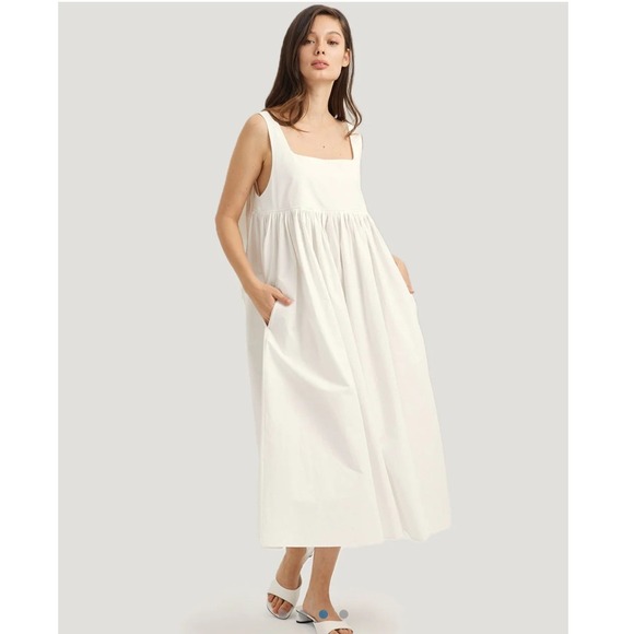 Nap Loungewear Dresses & Skirts - Nap Loungewear Bunny Strap Dress White Cotton Babydoll Midi Dress Womens Small